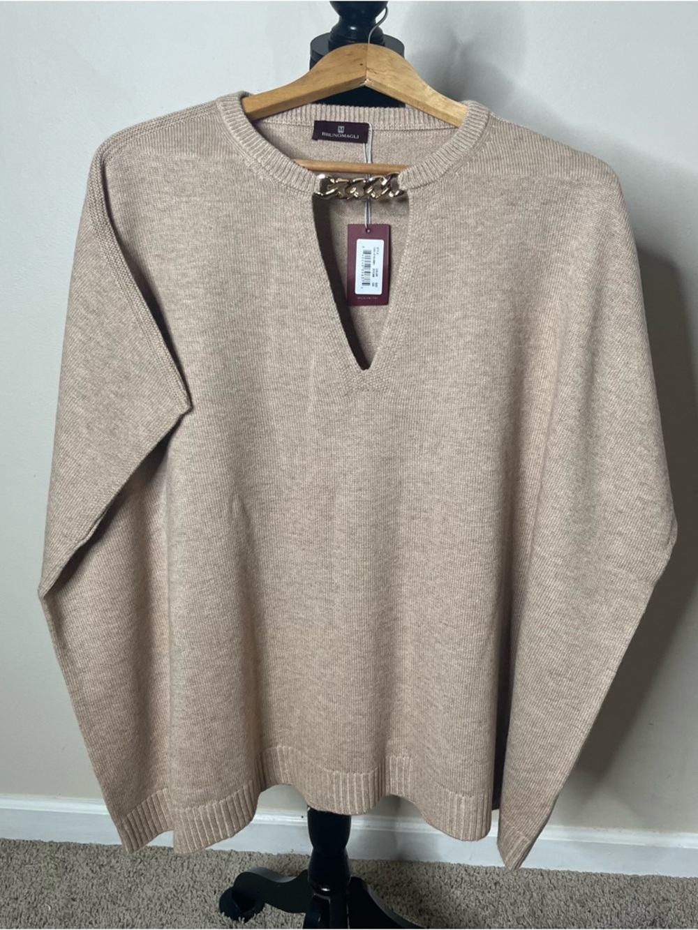 Bruno Magli Women’s Gold Chain Keyhole Wool Cashmere Pullover Knit Caplet OS~NWT - Picture 7 of 11